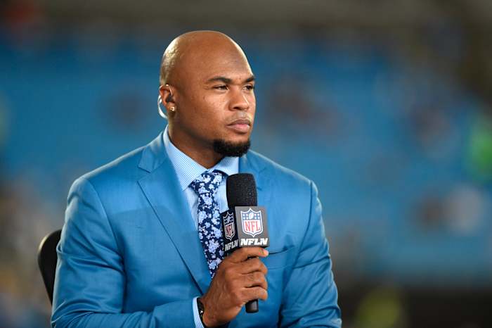 Sep 12, 2019; Charlotte, NC, USA; NFL GameDay Kickoff analyst Steve Smith Sr. before the game at Bank of America Stadium. Mandatory Credit: Bob Donnan-USA TODAY Sports